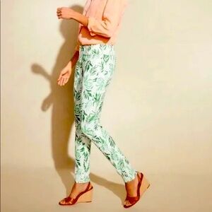 J. McLaughlin Lexi Beaumont Leaf White Green Palm Straight Leg Stretchy Jeans 14